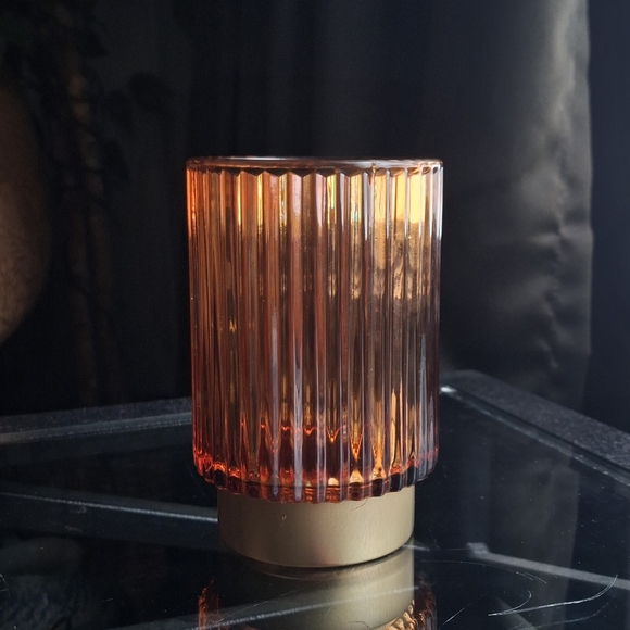 Other - 2pk Amber Glass Accent Decor Holder with Gold Base